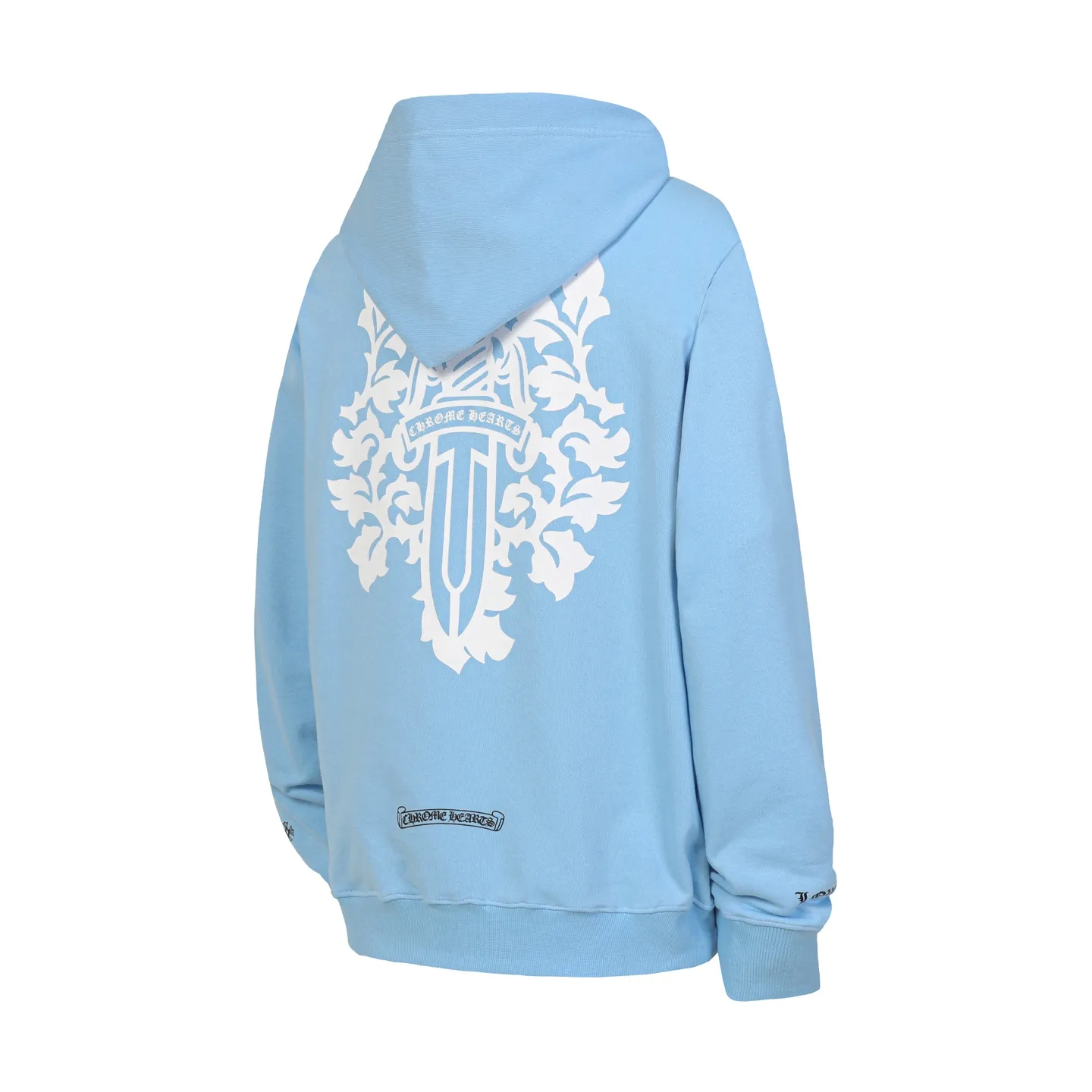 P240 3193-1 Cross-border running quantity model, please do not place an order if you pursue quality - Chrome Hearts/Chrome Heart Sword✝️ printed hooded sweatshirt - High weight, high density and high quality, soft, delicate and skin-friendly wool, soft and silky to the touch, excellent warmth and skin-friendly properties - Custom-woven and custom-dyed, no color difference, no matter the fabric or workmanship details, beat the ordinary version on the market - Hardware zipper accessories are all customized, full of details -Colour: sky blue -Size: S M L XL